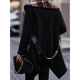 Women'S Elegant Mid-Length Winter Coat with High Neck and Plaid Patchwork Design - Warm, Lightweight, and Stylish for Office or Holiday Season, Warm Weather Jacket | Plaid Pattern Coat | Structured Coat
