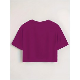 Women'S Slim Fit Bow Print Crop Top T-Shirt - Short Sleeve Crew Neck Casual Tee, Lightweight & Breathable for Spring/Summer Outfits, Machine Washable, Everyday Fashion, Everyday Tshirt | Bow Print Shirt | Glossy Texture