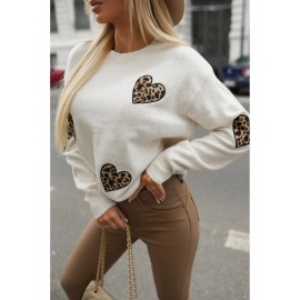 Women's Elegant Winter Leopard Print (or Solid) Embellished Sweater - Luxury Round Neck Pullover, Hand Washable Tailored Blazer-Like Jacket, Autumn/Winter Office & Formal Wear (No-Needle)