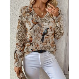 Women'S Elegant V-Neck Sweater - All-Season Long Sleeve Pullover Sweater with Brown/Black/Beige/White/Gray/Blue/Red/Orange/ - Office, Party, Everyday Chic Outfits - Women'S Sweater for Year-Round Wear, Office Attire, Bohemian Style