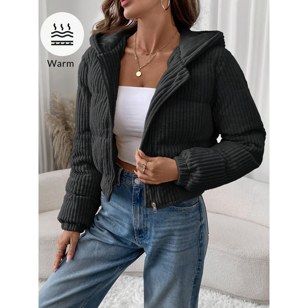 [Elegant Zip-Up Hooded Jacket] Elegant Women's Short Zip-Up Hooded Jacket | Full-Zip Closure, H-Line Silhouette, Flared Hem, Machine Washable, Versatile Casual to Semi-Formal, Solid Color (White & More)
